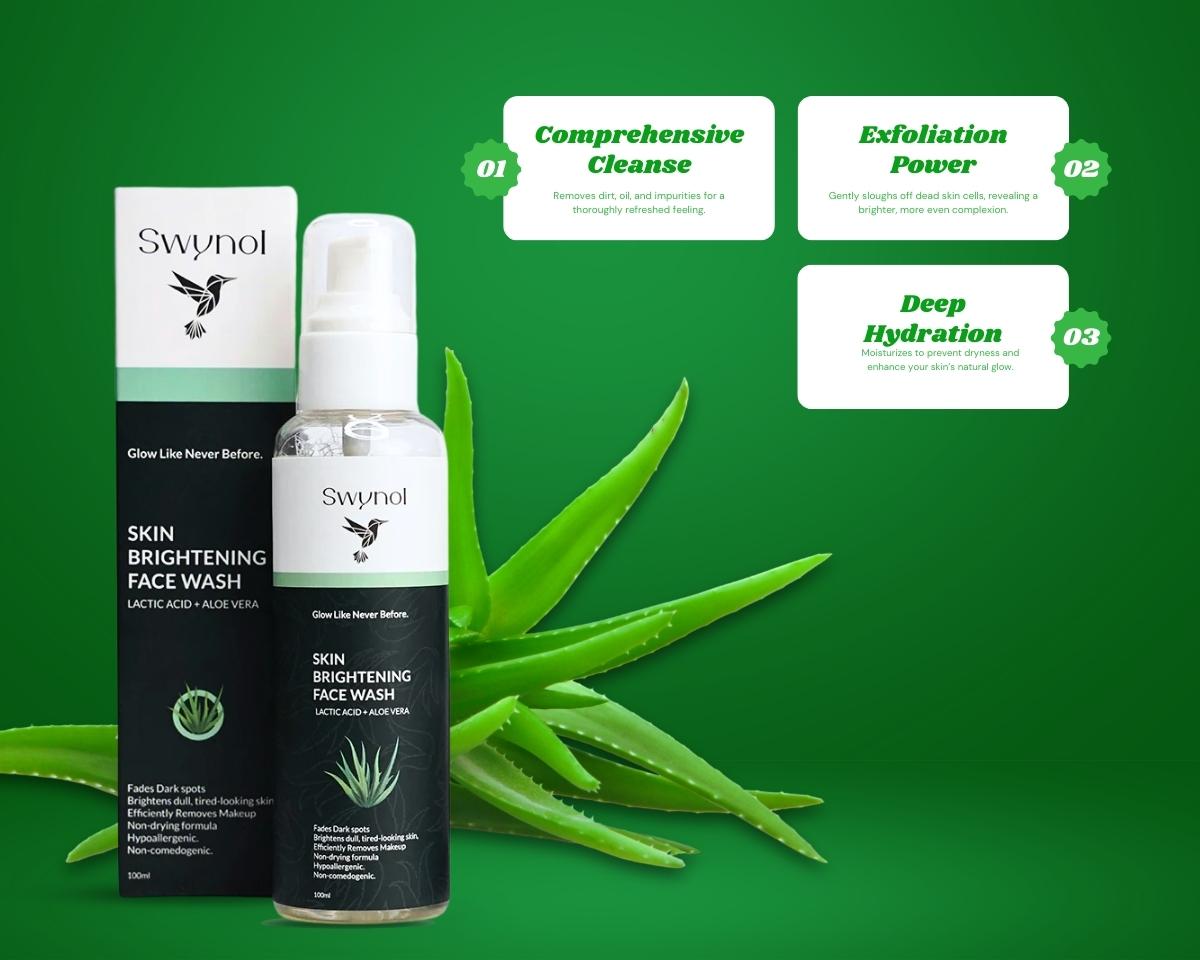 A soothing face wash with Aloe Vera & Lactic Acid, designed to cleanse, hydrate, and reduce acne, dullness, and uneven texture for healthy, glowing skin.