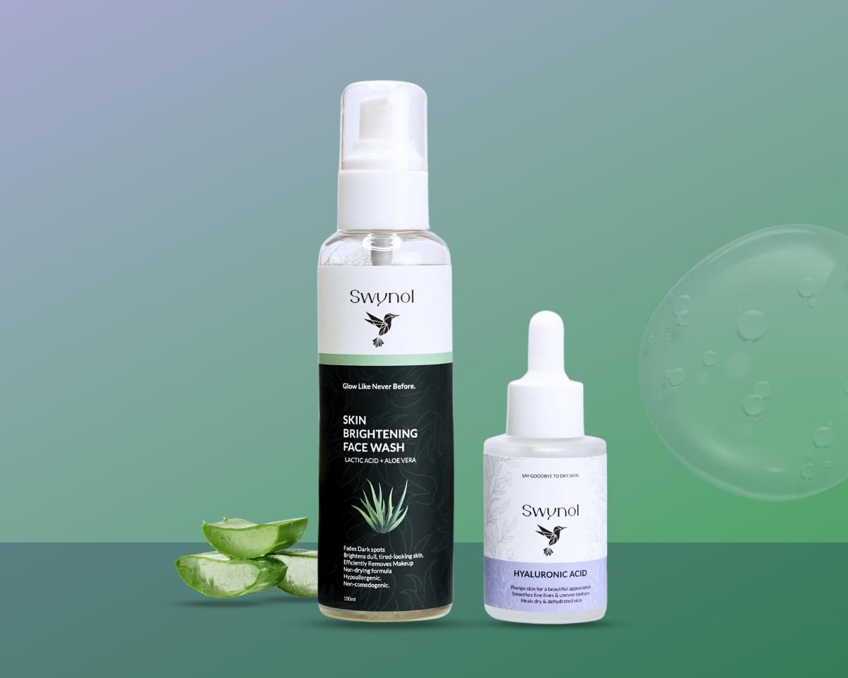 Aqua Surge bundle with aloe vera: includes face wash and hyaluronic acid serum, ideal for hydrating dry, dull, or sensitive skin types.