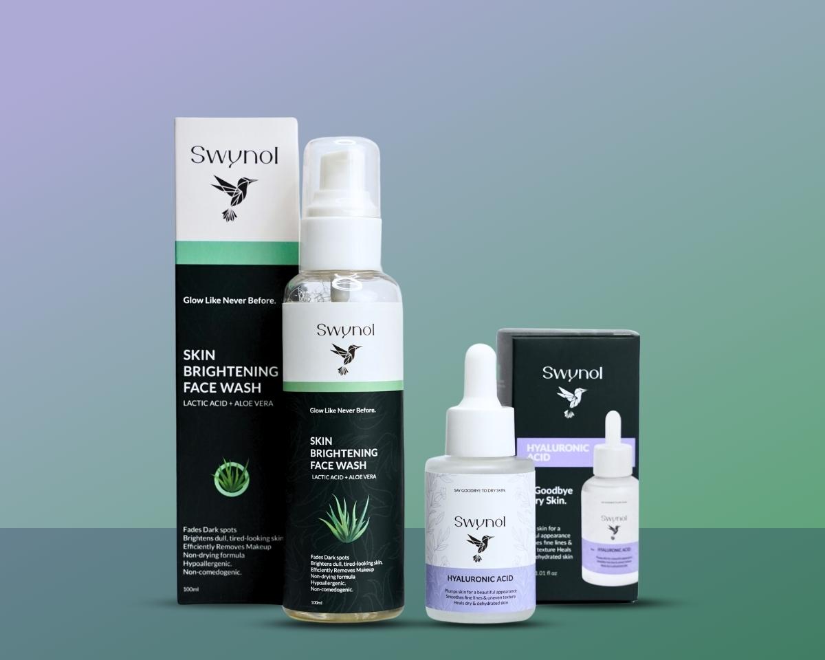 Aqua Surge skincare bundle with face wash and hyaluronic acid serum, targeting dry skin, dullness, and dehydration for a smooth, radiant complexion.