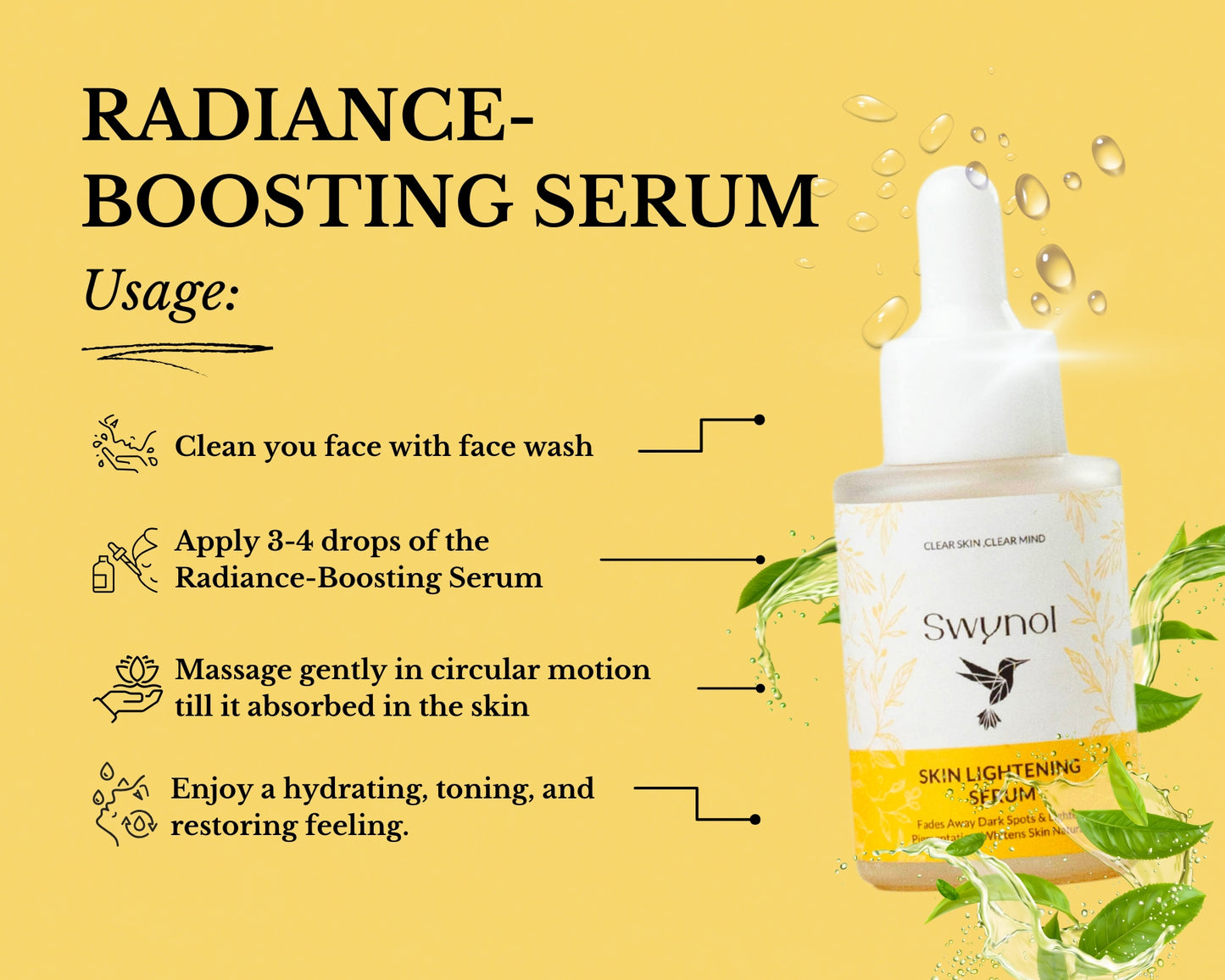 An image of Skin Lightening Serum with Mulberry Extract showing the usage of visible skin improvement for regular use.