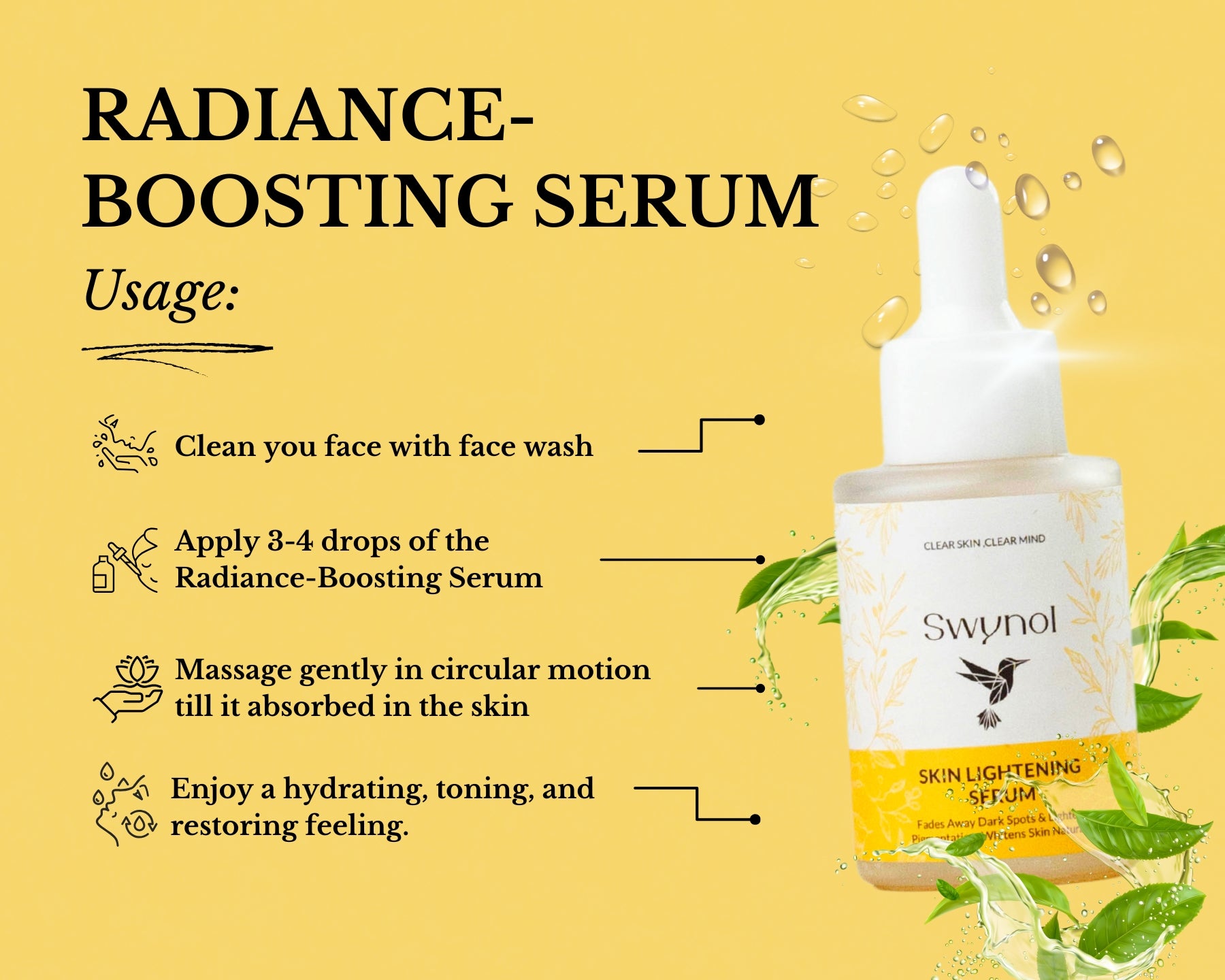 An image of Skin Lightening Serum with Mulberry Extract showing the usage of visible skin improvement for regular use.